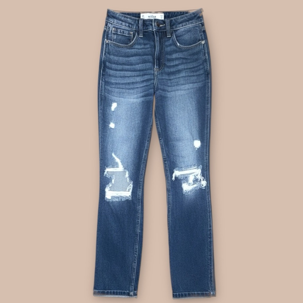 Hollister Curvy High Rise Mom Jeans W23 L29 Distressed Light Wash Vintage NWT
